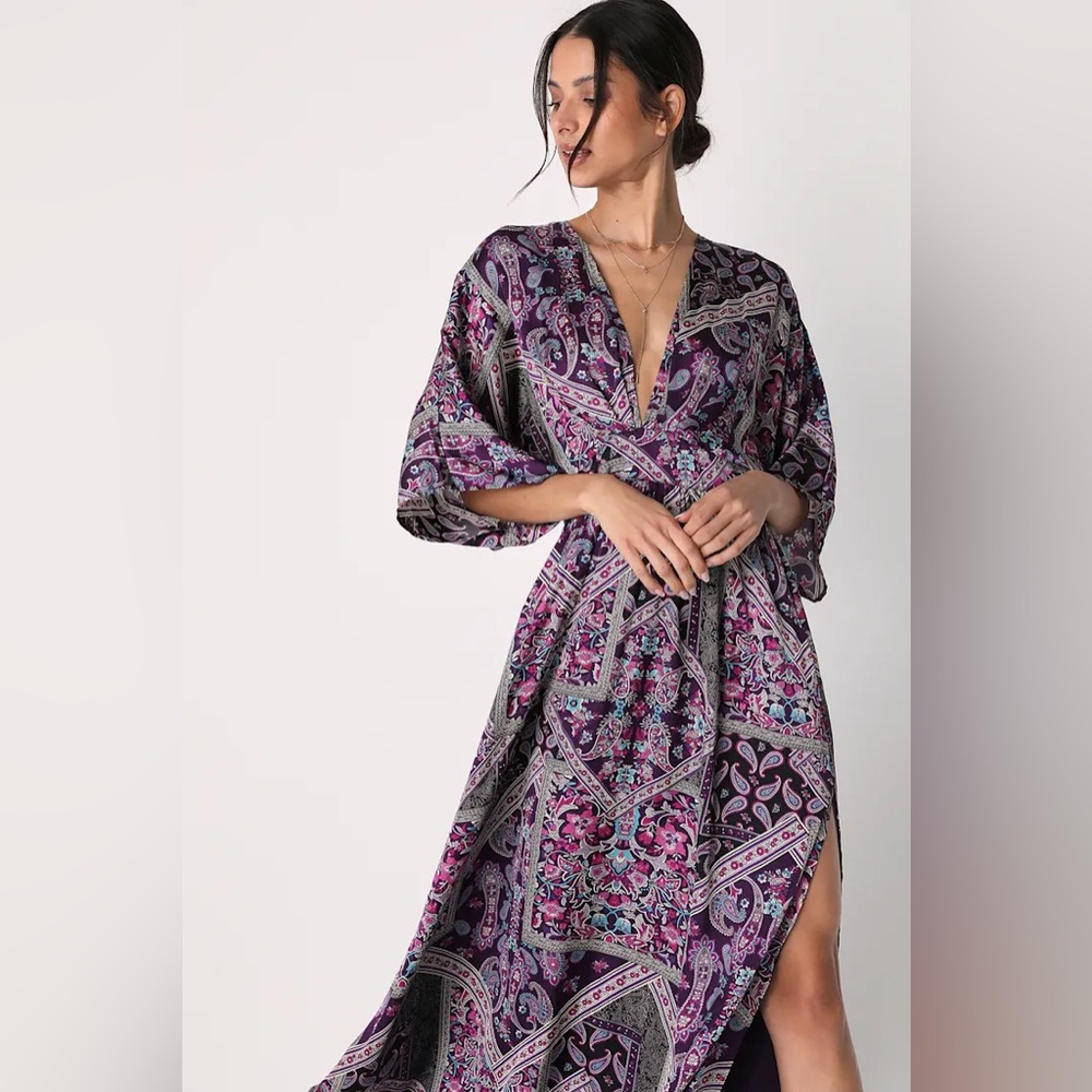 NWT Lulu's Romantically Retro Purple Paisley Maxi Dress